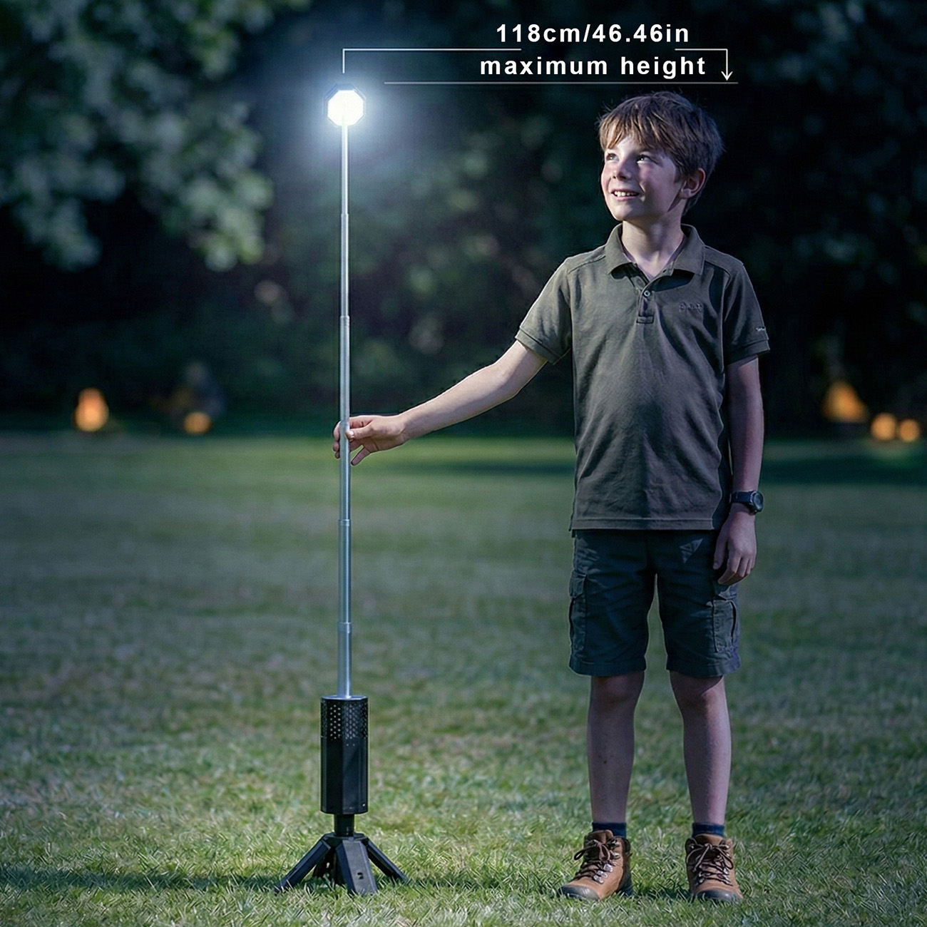 Triangle Hollow Telescopic Lamp - main product front view with triangular hollow design and telescopic pole