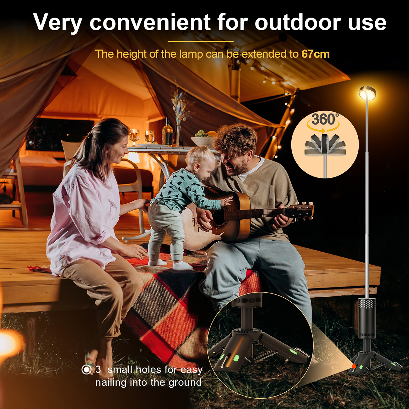 Integrated Telescopic Lamp 301 - IP65 waterproof rating for reliable outdoor and camping use