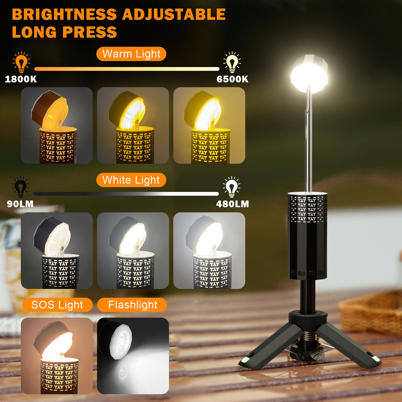 Y-Shaped Hollow Telescopic Lamp - 1000LM brightness with 20000mAh battery and 30-100 hours long runtime