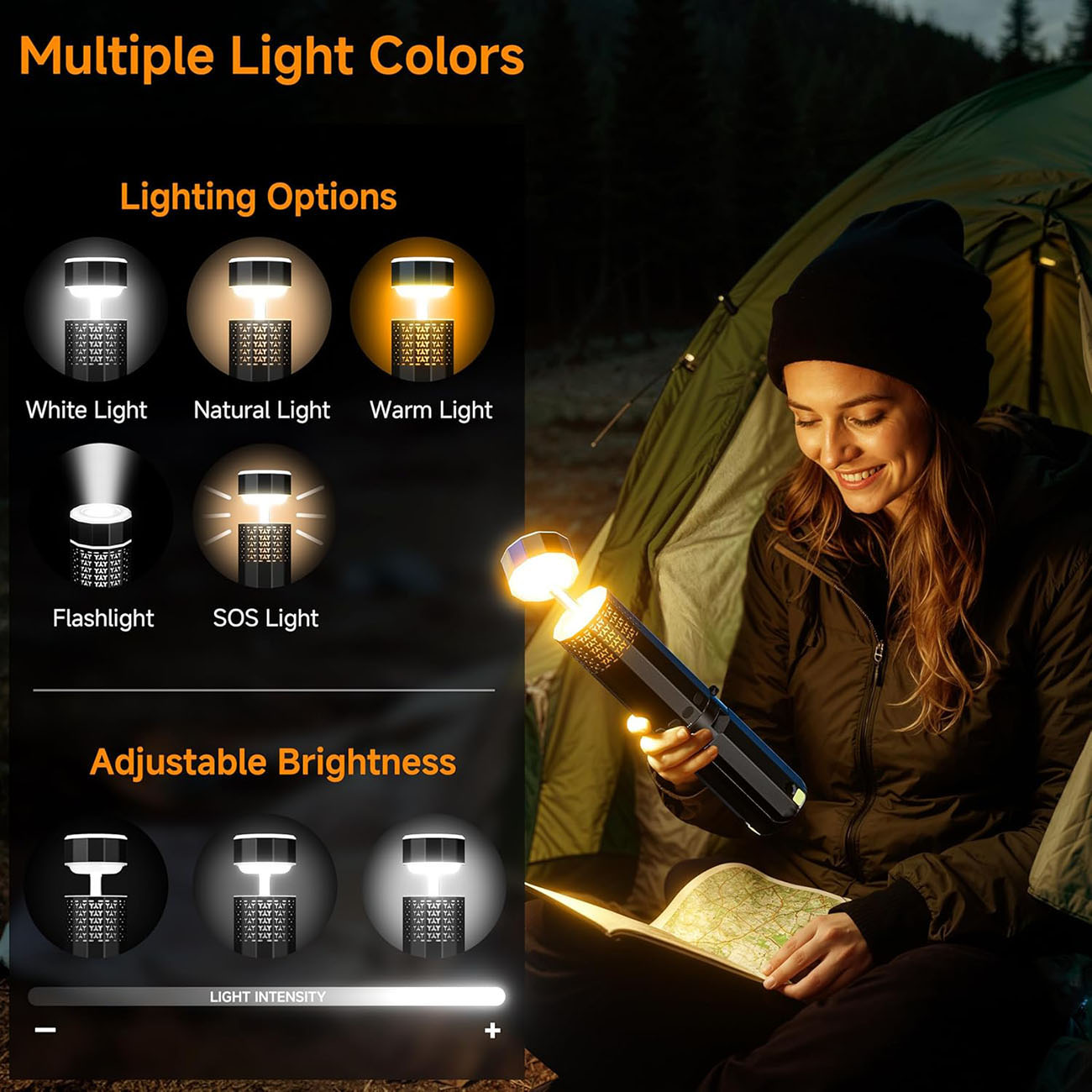 Y-Shaped Hollow Telescopic Lamp - camping lighting setup with bracket and ground nails for stable placement