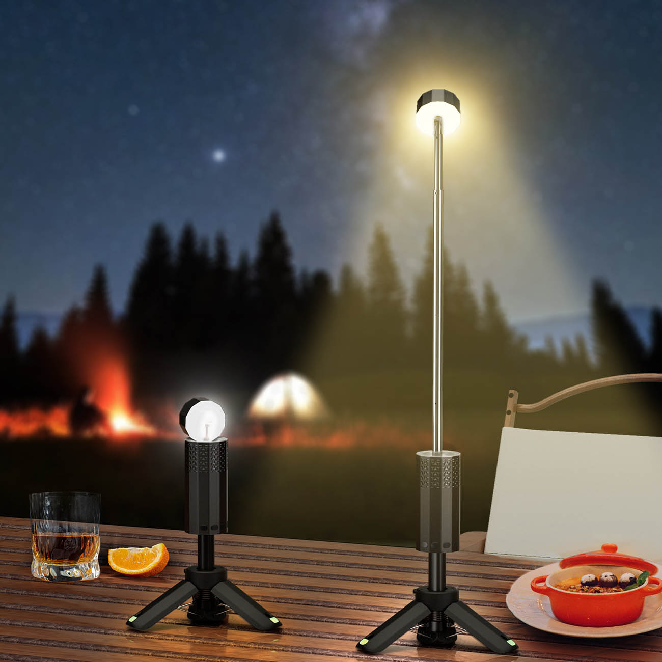 Y-Shaped Hollow Telescopic Lamp - complete packaging with storage bag data cable bracket and ground nails