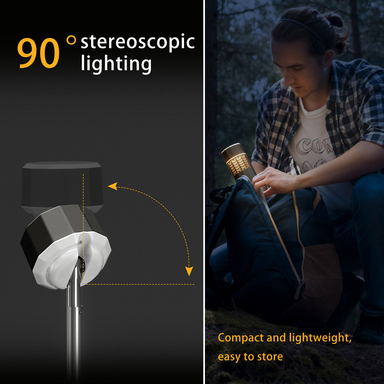 Y-Shaped Hollow Telescopic Lamp - SOS distress mode with red blue warning strobe for emergency situations