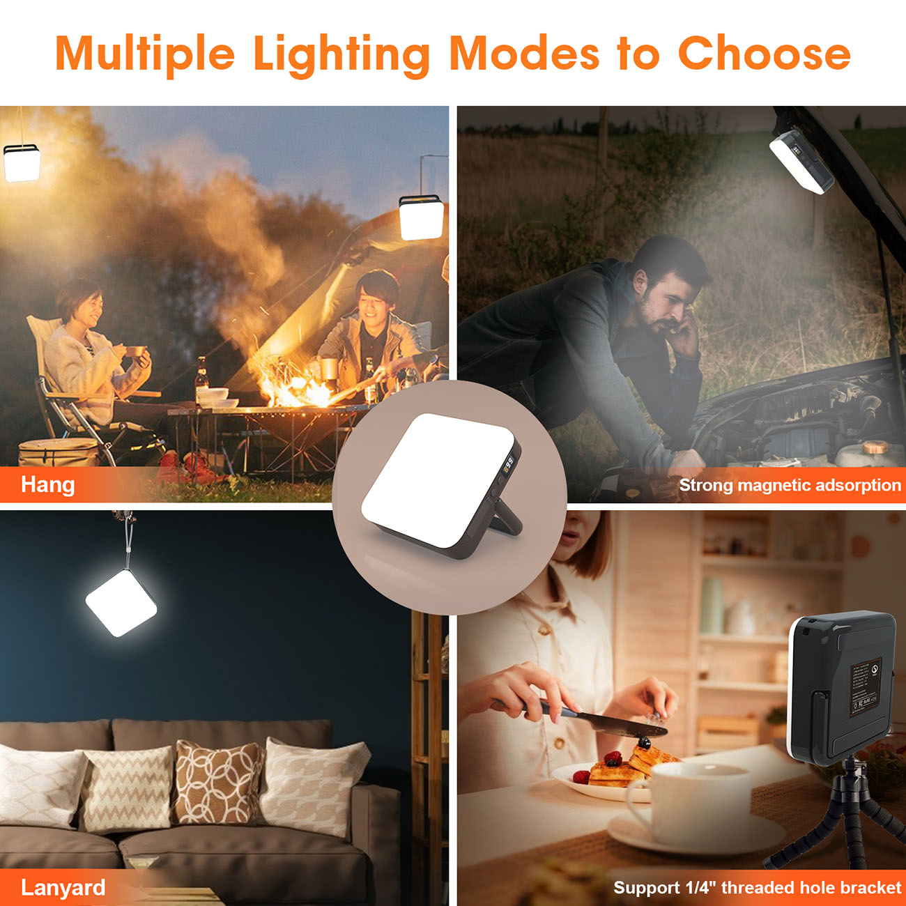 Square Camping Light 202 - 1000LM brightness with 10000mAh battery and 12-hour runtime