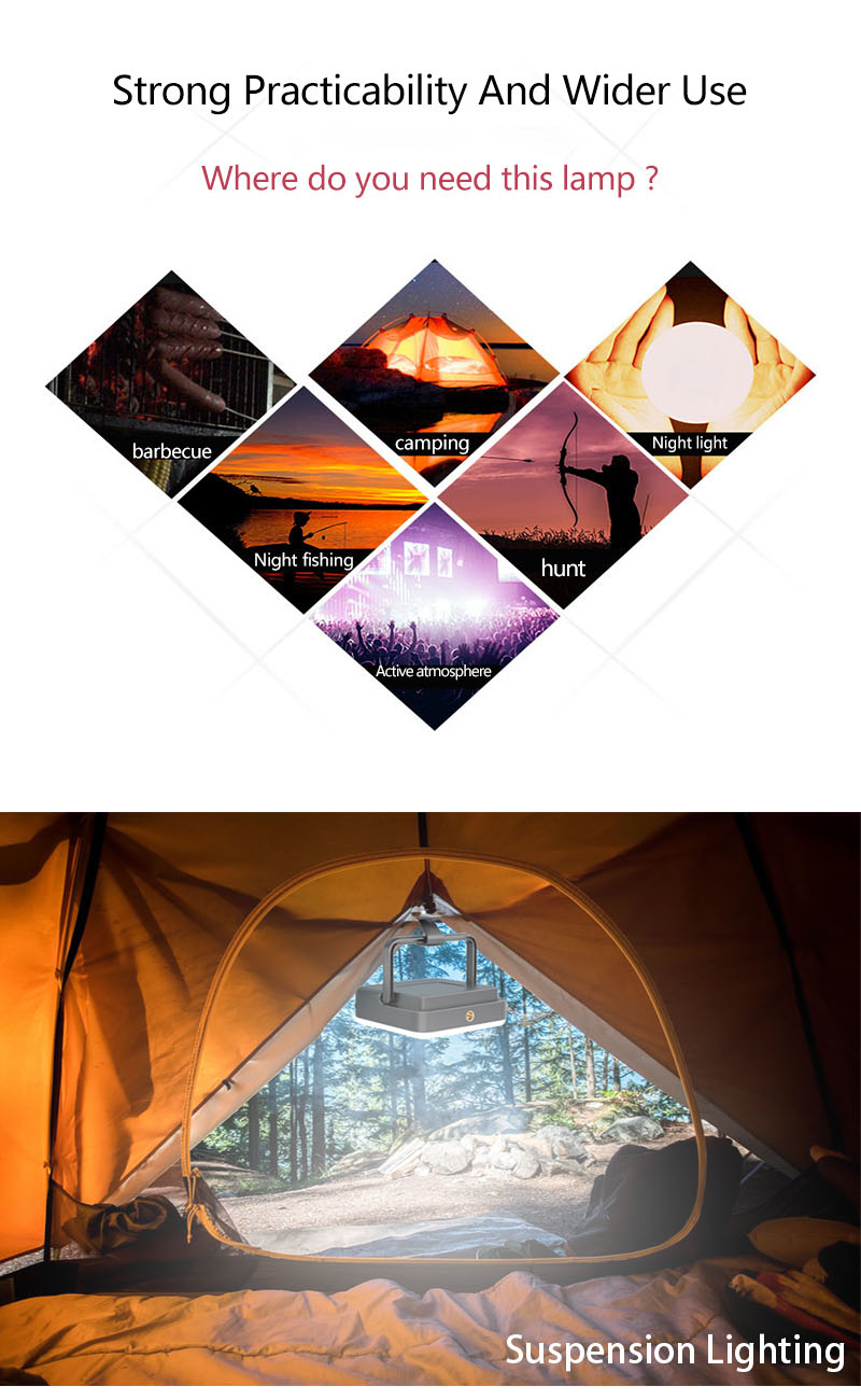 Square Camping Light 202 - 100 light beads with four light sources for versatile illumination