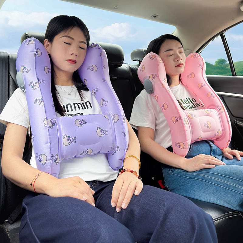 Inflatable Travel Neck Pillow - includes storage pouch for convenient carrying and travel