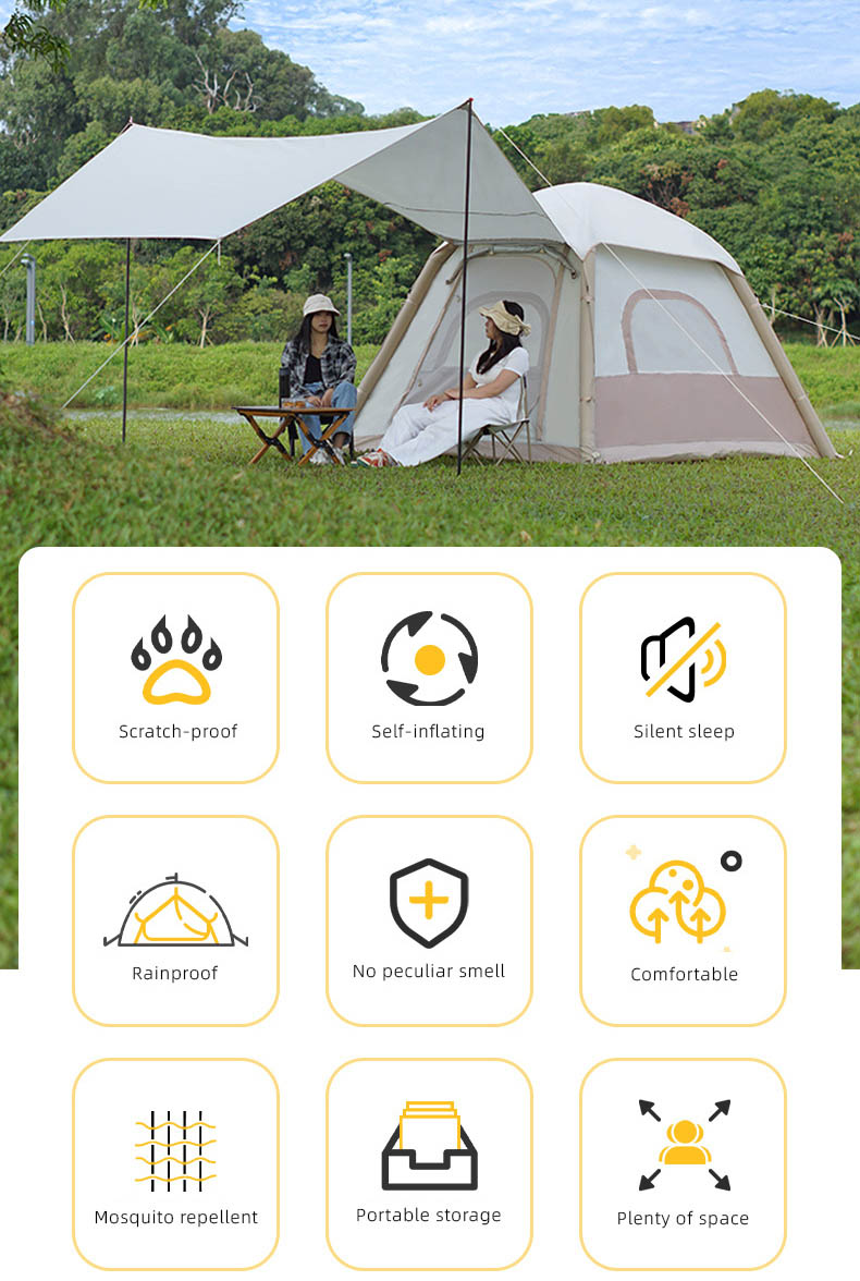 Inflatable Tent - stove jack compatible for winter camping and wood-burning stoves