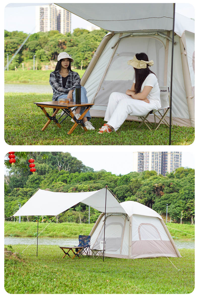 Inflatable Tent - mesh windows and multiple doors for ventilation and easy access