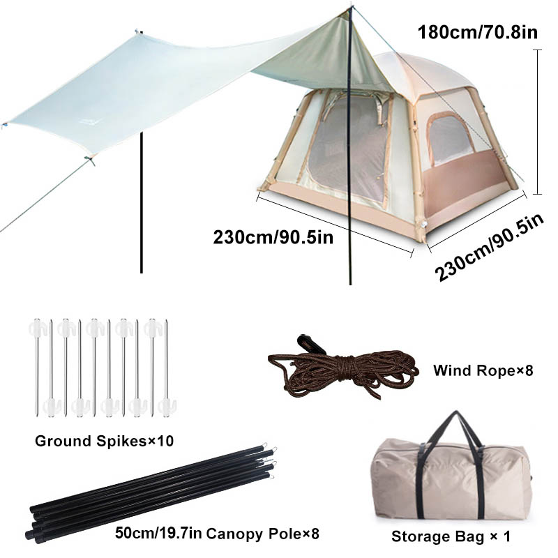Inflatable Tent - complete package with air pump storage bag and repair kit accessories