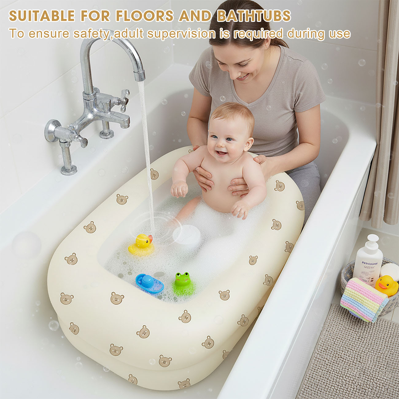 Inflatable Bathtub - complete setup with electric air pump and drain hose accessories